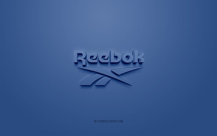リーボックのロゴ, 青い背景, リーボック3Dロゴ, 3Dアート, リーボック, ブランドロゴ, ブルーの3Dリーボックロゴ