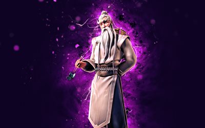 Shifu, 4k, violetit neonvalot, Fortnite Battle Royale, Fortnite-hahmot, Shifu Skin, Fortnite, Shifu Fortnite