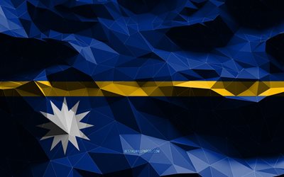 4k, Nauru flag, low poly art, Oceanian countries, national symbols, Flag of Nauru, 3D flags, Nauru, Oceania, Nauru 3D flag