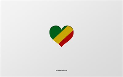 I Love Republic of the Congo, Africa countries, Republic of the Congo, gray background, Republic of the Congo flag heart, favorite country, Love Republic of the Congo