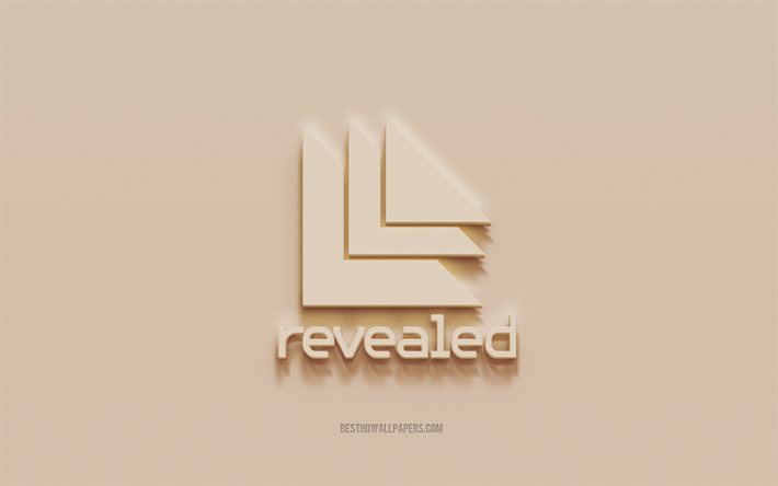 Revealed Recordings logo, brown plaster background, Revealed Recordings 3d logo, musicians, Revealed Recordings emblem, 3d art, Revealed Recordings