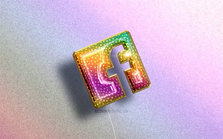 4k, facebook-logo, farbenfrohe realistische luftballons, soziale netzwerke, farbenfrohe hintergr&#252;nde, facebook 3d-logo, kreativ, facebook