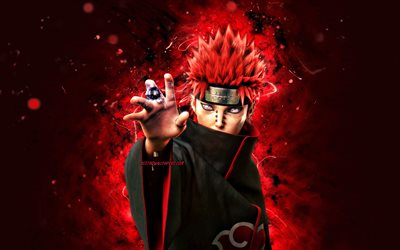Akatsuki, 4k, luzes de n&#233;on vermelhas, personagens de Naruto, protagonista, Naruto, mang&#225;, Daybreak, Pakura Naruto