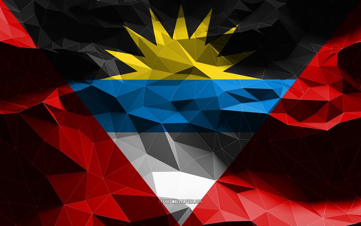 4k, bandeira de Antígua e Barbuda, low poly art, países da América do Norte, símbolos nacionais, Bandeira de Antígua e Barbuda, bandeiras 3D, bandeira 3D de Antígua e Barbuda, América do Norte, Antígua e Barbuda