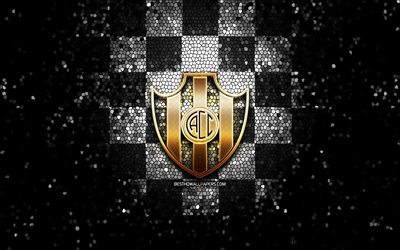 Central Cordoba FC, glitter logo, Argentine Primera Division, black white checkered background, soccer, argentinian football club, Central Cordoba logo, mosaic art, CA Central Cordoba, football, Club Atletico Central Cordoba