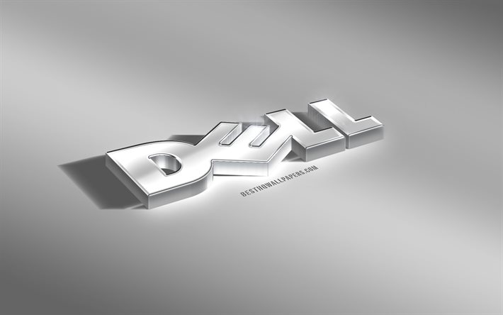 3Dデルシルバーロゴ, デルのロゴ, 灰色の背景, デルの3Dロゴ, デルのシルバーロゴ, デル