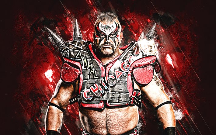 Road Warrior, WWE, American wrestler, Joseph Michael Laurinaitis, red stone background, World Wrestling Entertainment