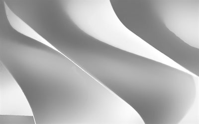 onde 3D bianche, modelli di curve, sfondi ondulati, trame di onde, trame 3D, sfondo con onde, trame di onde 3D, sfondi bianchi