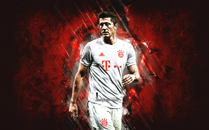 Robert Lewandowski, polsk fotbollsspelare, FC Bayern M&#252;nchen, orange stenbakgrund, Bundesliga, Tyskland, fotboll