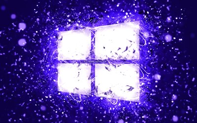 Windows10ダークブルーのロゴ, 4k, ダークブルーのネオンライト, creative クリエイティブ, 濃い青の抽象的な背景, Microsoft Windows 10, OS