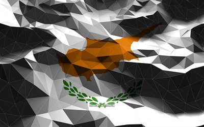 4k, bandeira cipriota, low poly art, países europeus, símbolos nacionais, bandeira de Chipre, bandeiras 3D, Chipre, Europa, bandeira 3D de Chipre