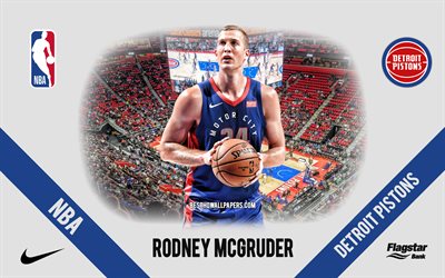 Rodney McGruder, Detroit Pistons, American Basketball Player, NBA, portrait, USA, basketball, Little Caesars Arena, Detroit Pistons logo