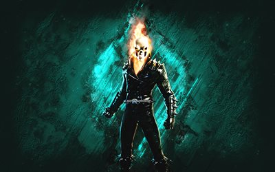 Fortnite Ghost Rider Skin, Fortnite, main characters, turquoise stone background, Ghost Rider, Fortnite skins, Ghost Rider Skin, Ghost Rider Fortnite, Fortnite characters