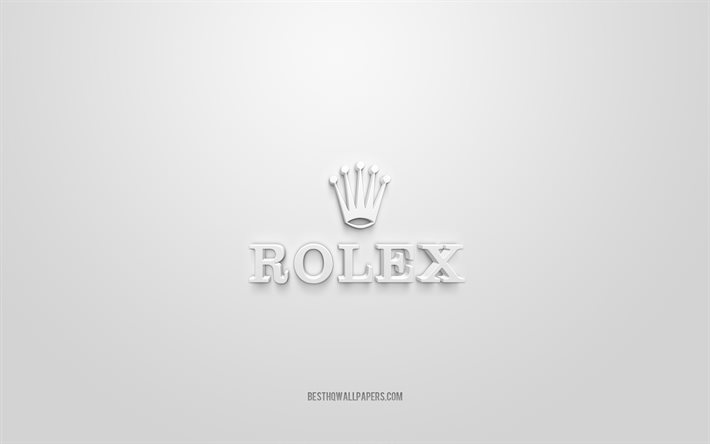 Rolex logo, white background, Rolex 3d logo, 3d art, Rolex, brands logo, white 3d Rolex logo