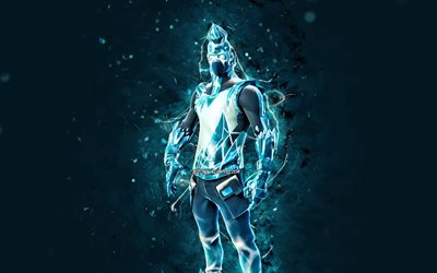 Frost Broker, 4k, blue neon lights, Fortnite Battle Royale, Fortnite characters, Frost Broker Skin, Fortnite, Frost Broker Fortnite