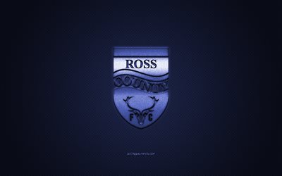Ross County FC, Scottish football club, Scottish Premiership, blue logo, blue carbon fiber background, football, Dingwall, Scotland, Ross County FC logo