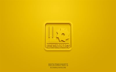 Rotating Parts 3d icon, yellow background, 3d symbols, Rotating Parts, Warning icons, 3d icons, Rotating Parts sign, Warning 3d icons, yellow warning signs