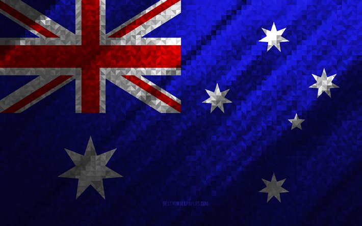 Bandiera dell&#39;Australia, astrazione multicolore, Bandiera del mosaico dell&#39;Australia, Australia, arte del mosaico