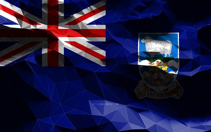 4k, Falkland Adaları bayrağı, d&#252;ş&#252;k poli sanat, Kuzey Amerika &#252;lkeleri, ulusal semboller, Falkland Adaları Bayrağı, 3D bayraklar, Falkland Adaları, Kuzey Amerika, Falkland Adaları 3D bayrak