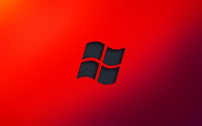 Windows black logo, 4k, minimalism, red backgrounds, Windows, OS, Windows logo