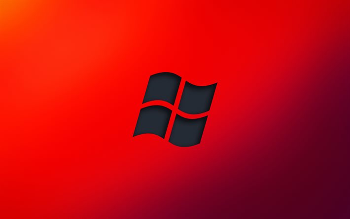 Windows siyah logosu, 4k, minimalizm, kırmızı arka planlar, Windows, işletim sistemi, Windows logosu