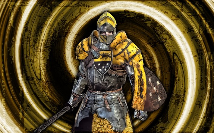 4k, Lugan the Steadfast, yellow grunge background, Raid Champions, vortex, Raid Shadow Legends, warrior, Lugan the Steadfast Raid