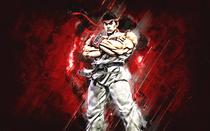Ryu, Street Fighter, kırmızı taş arka plan, Ryu karakteri, Street Fighter karakterleri, Ryu Street Fighter