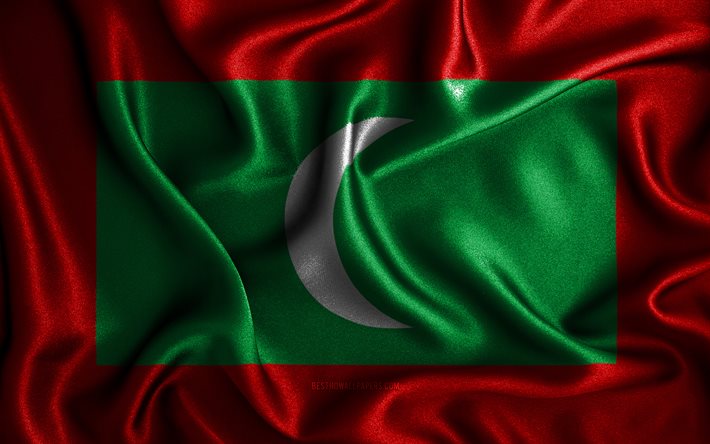 モルディブの国旗, 4k, シルクの波状の旗, アジア諸国, 国のシンボル, モルディブの旗, ファブリックフラグ, 3Dアート, モルジブ, アジア, モルディブの3Dフラグ