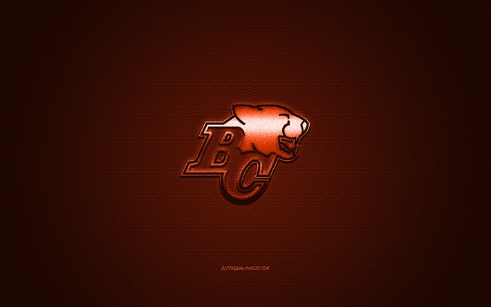 Logo BC Lions, squadra di calcio canadese, CFL, logo arancione, sfondo arancione in fibra di carbonio, football canadese, Vancouver, Canada, BC Lions