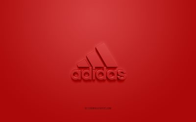 Adidas logo, red background, Adidas 3d logo, 3d art, Adidas, brands logo, red 3d Adidas logo
