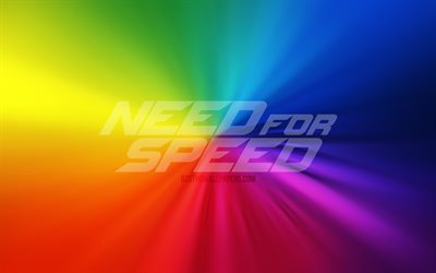 Need for Speed logo, 4k, NFS, vortex, games brands, rainbow backgrounds, creative, artwork, Need for Speed, NFS logo