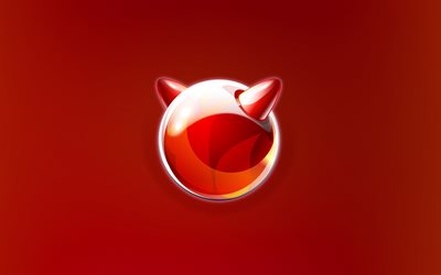 FreeBSD3Dロゴ, ミニマル, オレンジ色の背景, creative クリエイティブ, FreeBSDロゴ, OS, FreeBSD