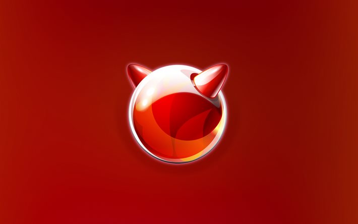 Logo 3D di FreeBSD, minimalismo, sfondi arancioni, creativo, logo di FreeBSD, sistema operativo, FreeBSD