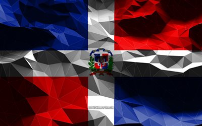 4k, bandeira da República Dominicana, low poly art, países da América do Norte, símbolos nacionais, Bandeira da República Dominicana, bandeiras 3D, República Dominicana, América do Norte, bandeira 3D da República Dominicana