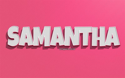 Samantha, pink lines background, wallpapers with names, Samantha name, female names, Samantha greeting card, line art, picture with Samantha name