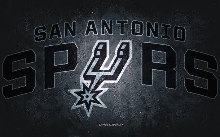 San Antonio Spurs, squadra di basket americana, sfondo in pietra grigia, logo San Antonio Spurs, arte grunge, NBA, basket, USA, emblema dei San Antonio Spurs