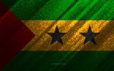 Drapeau de Sao Tome et Principe, abstraction multicolore, drapeau en mosa&#239;que Sao Tome et Principe, Sao Tome et Principe, art de la mosa&#239;que, drapeau de Sao Tome et Principe