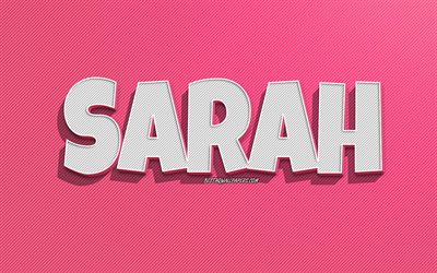 Sarah, pink lines background, wallpapers with names, Sarah name, female names, Sarah greeting card, line art, picture with Sarah name
