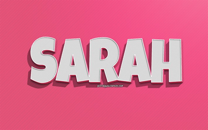 Sarah, rosa linjer bakgrund, bakgrundsbilder med namn, Sarah namn, kvinnliga namn, Sarah gratulationskort, linjekonst, bild med Sarah namn