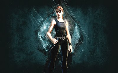 Fortnite Sarah Connor Skin, Fortnite, main characters, blue stone background, Sarah Connor, Fortnite skins, Sarah Connor Skin, Sarah Connor Fortnite, Fortnite characters