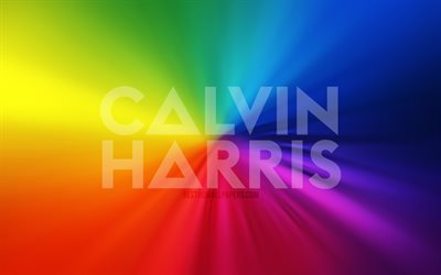 Calvin Harris logosu, 4k, girdap, İsko&#231; DJ&#39;ler, g&#246;kkuşağı arka planları, Adam Richard Wiles, m&#252;zik yıldızları, sanat eserleri, s&#252;perstarlar, Calvin Harris
