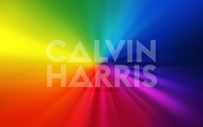 Logo Calvin Harris, 4k, vortex, DJs &#233;cossais, fonds arc-en-ciel, Adam Richard Wiles, stars de la musique, œuvres d’art, superstars, Calvin Harris