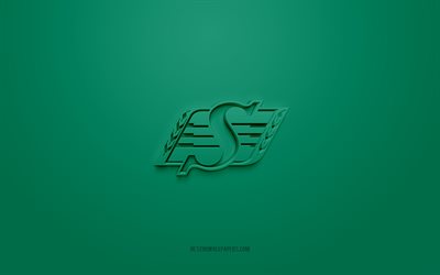 Saskatchewan Roughriders, Canadian football club, creative 3D logo, green background, Canadian Football League, Saskatchewan, Canada, CFL, American football, Saskatchewan Roughriders 3d logo
