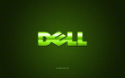 Dell logosu, yeşil karbon arka plan, Dell metal logosu, Dell yeşil amblemi, Dell, yeşil karbon dokusu