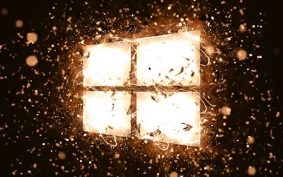 Windows 10 ruskea logo, 4k, ruskea neonvalot, luova, ruskea abstrakti tausta, Windows 10 logo, k&#228;ytt&#246;j&#228;rjestelm&#228;, Windows 10