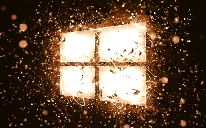 Windows 10 kahverengi logo, 4k, kahverengi neon ışıklar, yaratıcı, kahverengi soyut arka plan, Windows 10 logosu, işletim sistemi, Windows 10