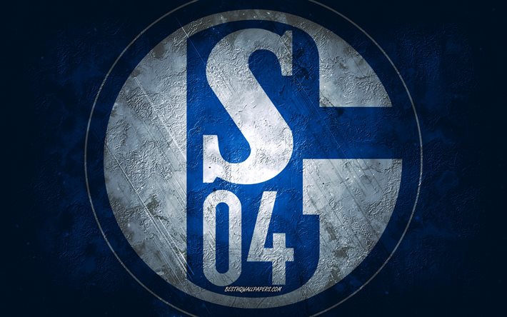Schalke 04, Saksalainen jalkapalloseura, blue stone -tausta, Schalke 04 -logo, grunge-taide, Bundesliiga, jalkapallo, Saksa, Schalke 04 -tunnus