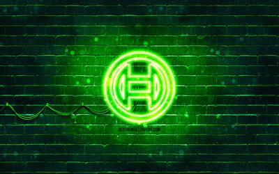 logotipo verde bosch, 4k, parede de tijolos verdes, logotipo bosch, marcas, logotipo neon da bosch, bosch