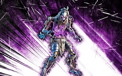 4k, Grave Feather, grunge art, Fortnite Battle Royale, Fortnite characters, violet abstract rays, Grave Feather Skin, Fortnite, Grave Feather Fortnite