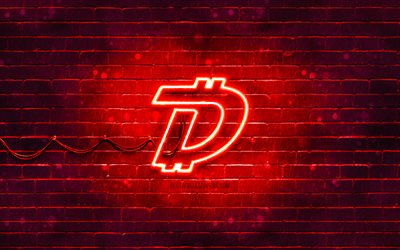 logotipo rojo de digibyte, 4k, dgb, brickwall rojo, logotipo de digibyte, criptomoneda, logotipo de ne&#243;n de digibyte, digibyte